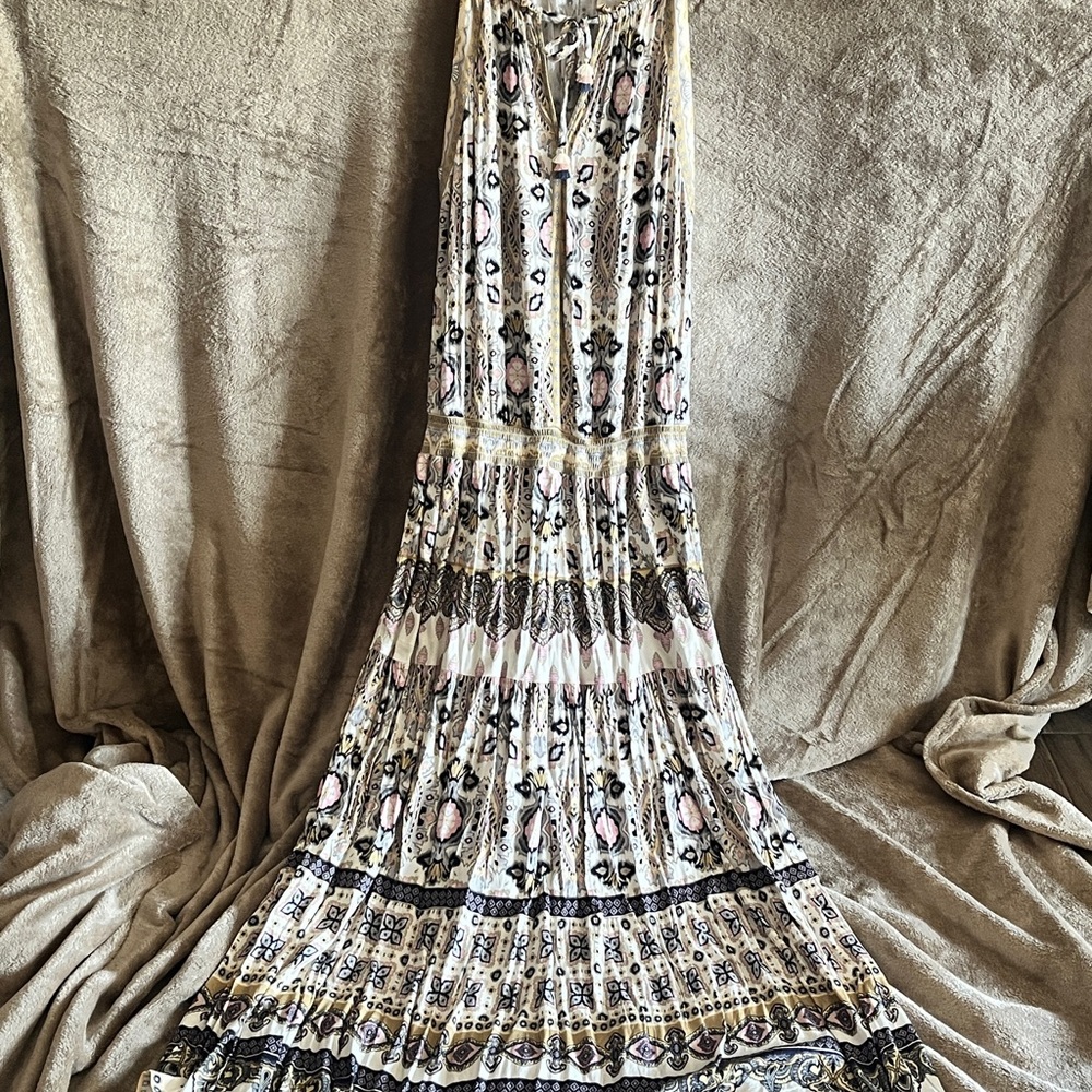 Hale Bob Cream Maxi Dress with Pink and Black Print